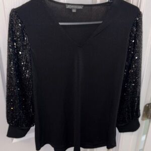 Adrianna Papell Black Top with Sequin Sleeves